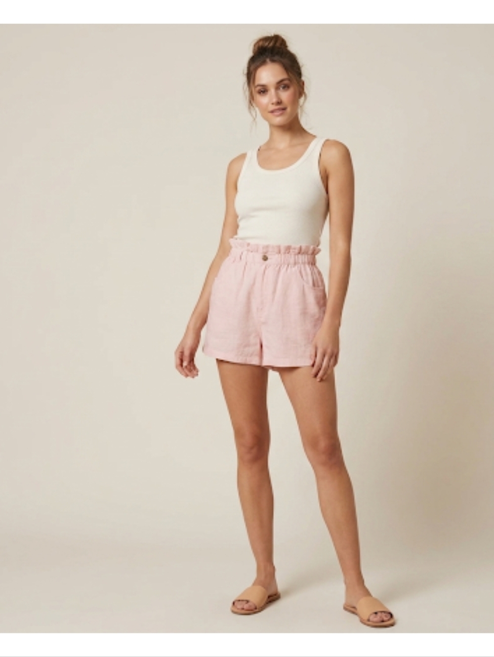 H&M Pink Linen Paperbag High Waist  Shorts Women's Size 4